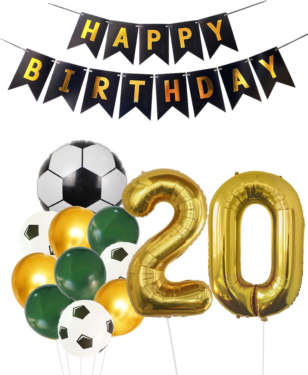 Cijfer Ballon 20 | Snoes Champions Voetbal Plus - Ballonnen Pakket | Groen en Goud